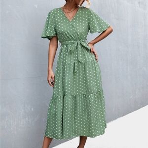Green Polka Dot Wrap Dress